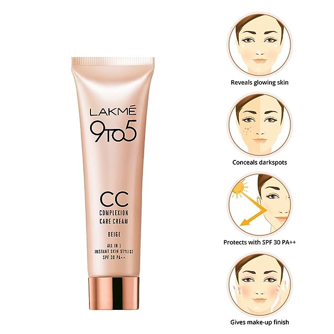 LAKMÉ - 9 To 5 Cc Cream Mini|| 01-Beige|| Light Face Makeup With Natural Coverage For All Skin|| Spf 30-Tinted Moisturizer To Brighten Skin|| Conceal Dark Spots|| 9 G,1 Count