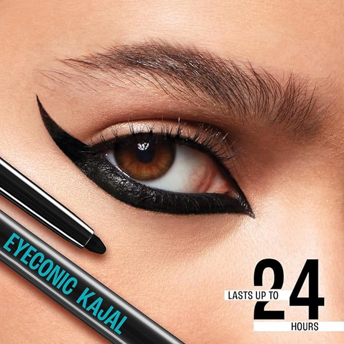 LAKMÉ - Eyeconic Black Kajal, Matte Kohl Liner In A Twist Up Pencil, Waterproof, Smudgeproof & Long Lasting Eye Makeup, 0.35g