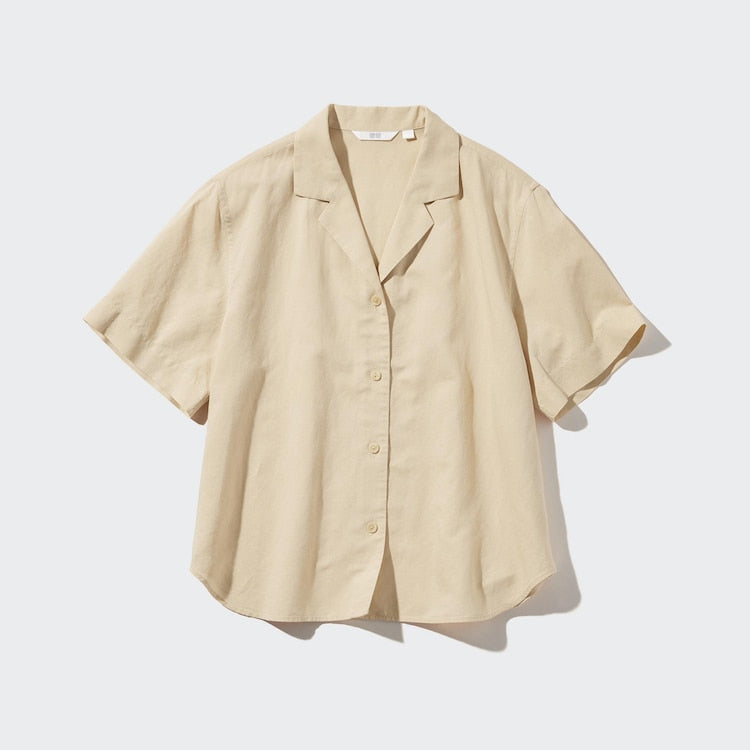 UNIQLO - Linen Blend Open Collar Short Sleeve Shirt