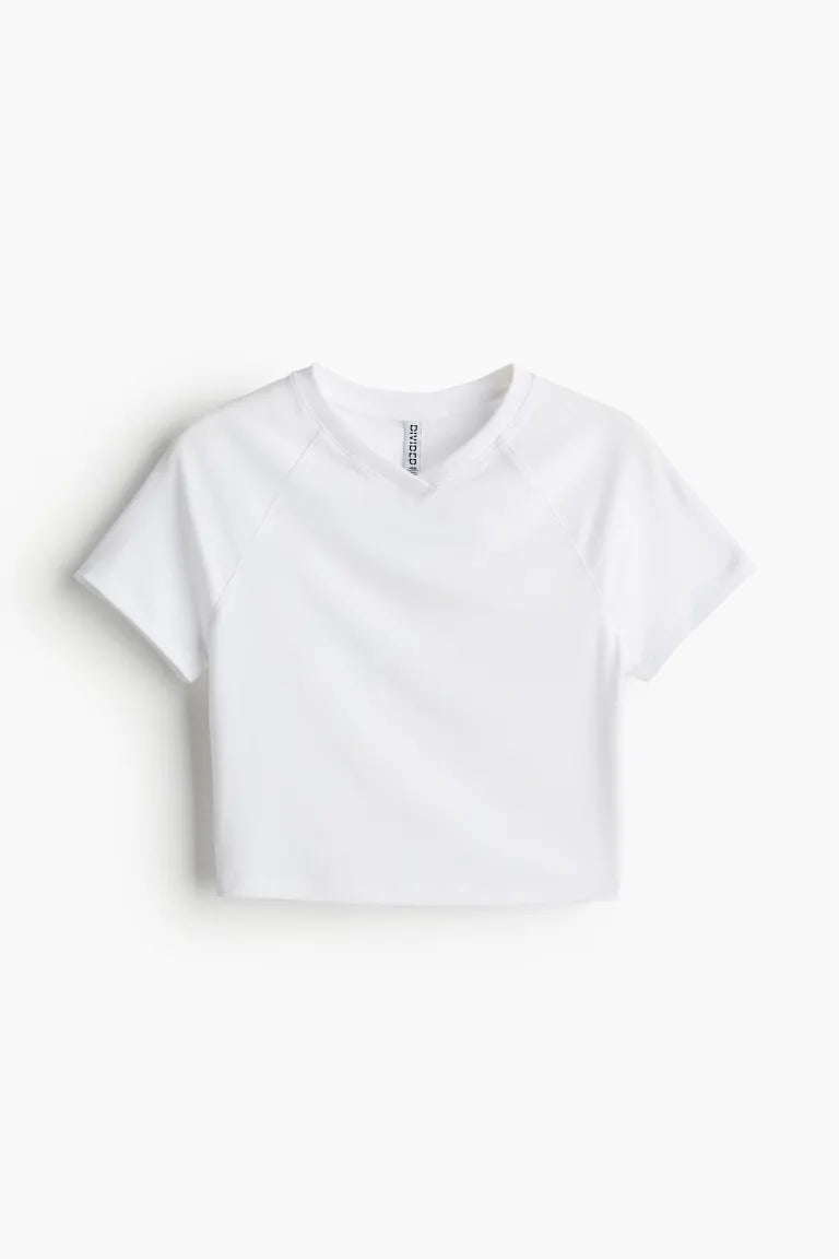 H&M - Cropped V-neck T-shirt