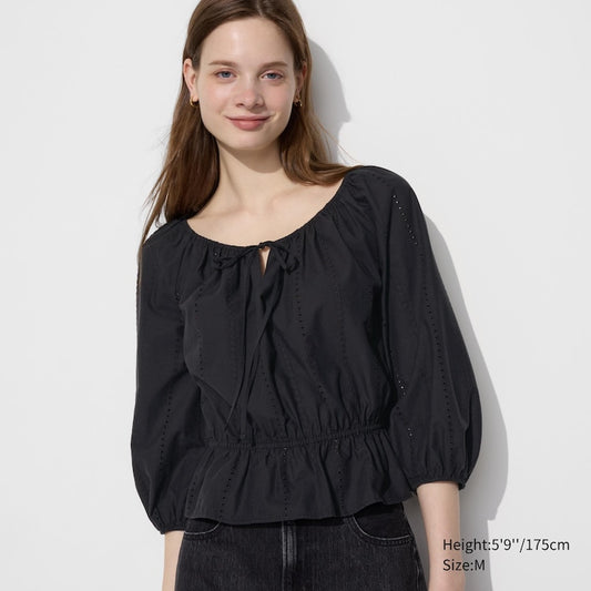 UNIQLO - Embroidery Blouse 3/4 Sleeve