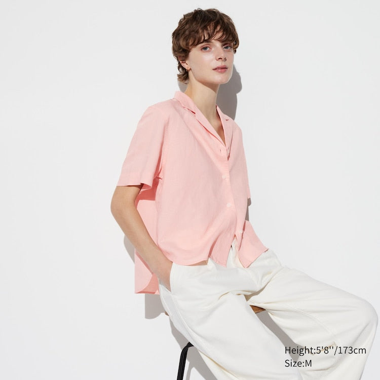 UNIQLO - Linen Blend Open Collar Short Sleeve Shirt